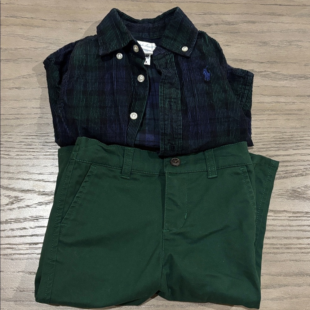Ralph Lauren Forest Green Corduroy Shirt & Stretch Chino Pant Set Baby Boy